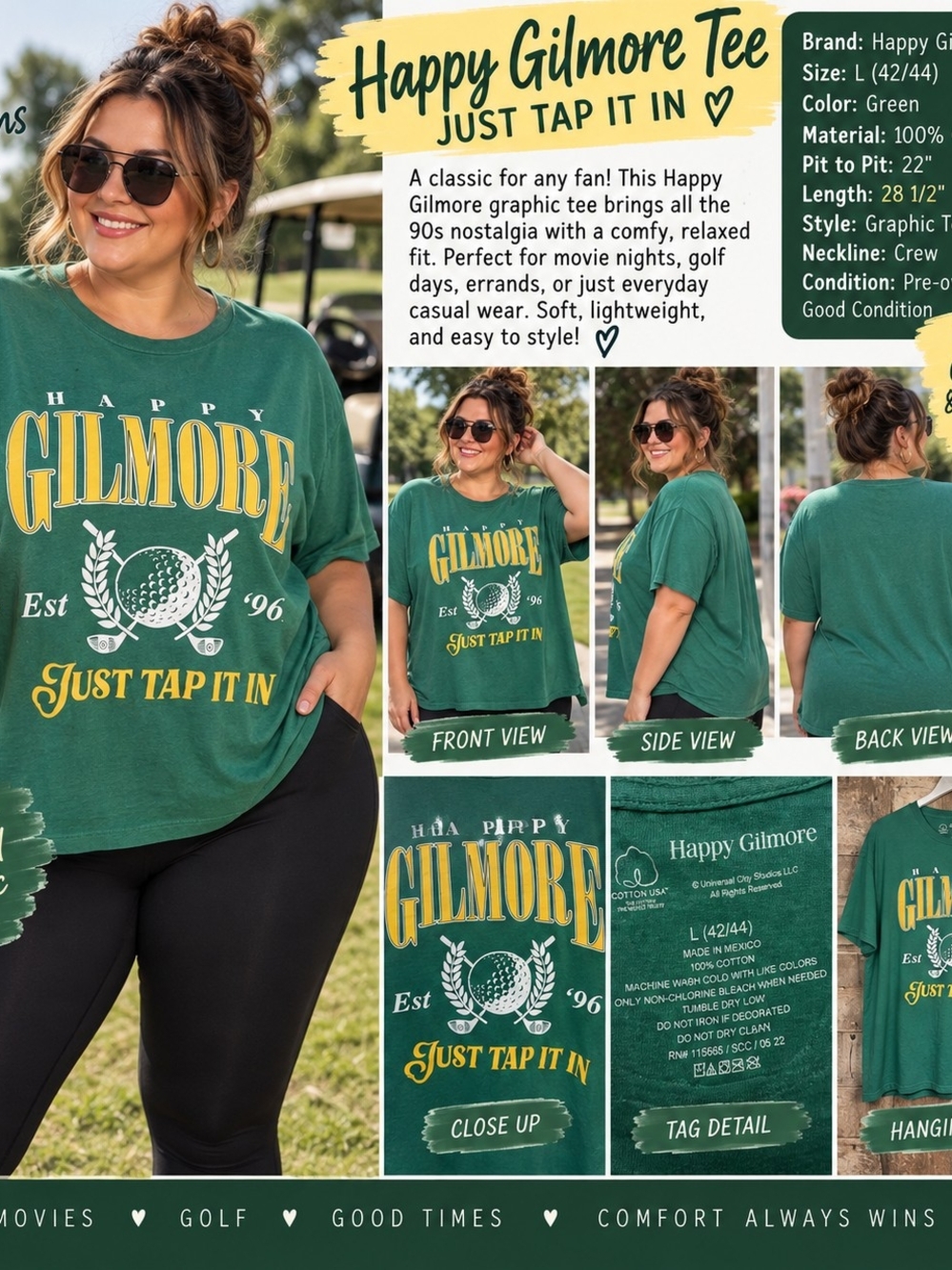 P202 ⛳ Just Tap It In – Happy Gilmore Tee 💚large